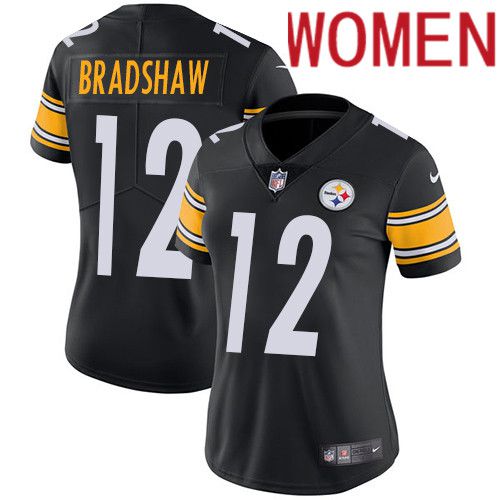 Women Pittsburgh Steelers #12 Terry Bradshaw Nike Black Vapor Limited NFL Jersey->women nfl jersey->Women Jersey